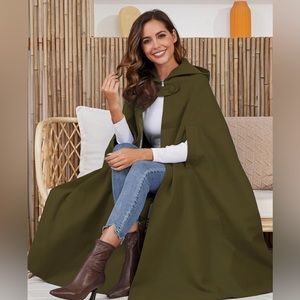 Gihuo Cape Poncho Women's Hooded Maxi Cloak Coat - One Size - Army Green